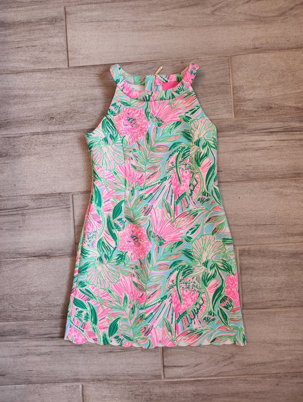 Lilly Pulitzer Dress Girl's 8 Sophelia Neon Green Pink Floral Shift Knee Length